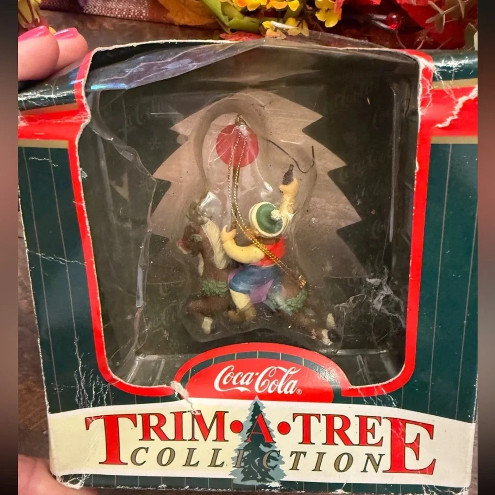 Vintage Coca Cola Trim-A-Tree Elf on Reindeer Christmas Holiday Ornament